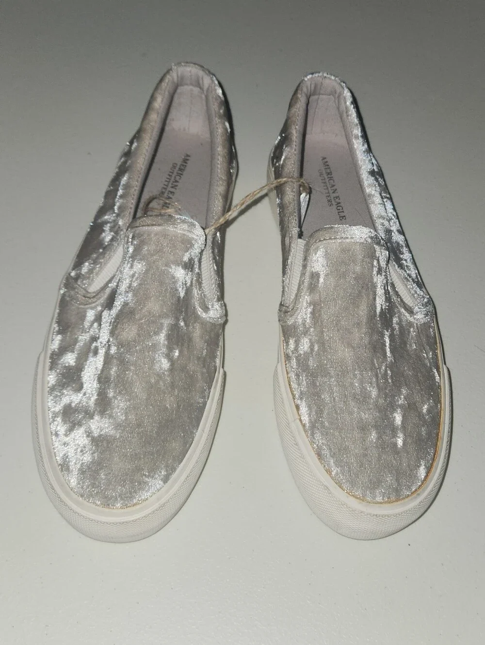 American Eagle Outfitters Silver Velvet Slip-On Sneakers Size 8
